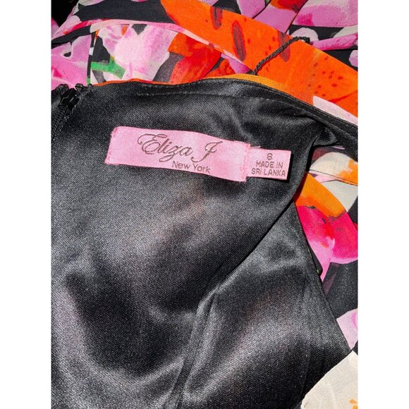 ELIZA J. Pleated Seeveless Floral Belted Maxi Dress Pink/Orange size 8 - Picture 3 of 9